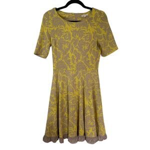 Under Skies - Fit and Flare Yellow & Tan Dress - Size Small